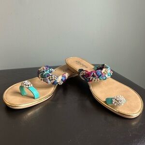 Caray! Slip on Rhinestone and Braided Fabric Sandals